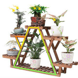 Heavy Duty Pine Wood Plant Stand Triangle In-Outdoor Flower Succulent Pots Shelf