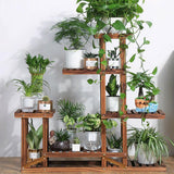 Rustic 6 Tier Wooden Step Shelf Stand Plant Flower Shelving Unit Indoor Outdoor