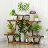 Heavy Duty Pine Wood Plant Stand Triangle In-Outdoor Flower Succulent Pots Shelf